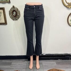 PAIGE Denim Black Cropped Flared Jeans Raw Hem Size S